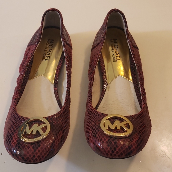 Michael Kors Cinnabar Red Fulton Python Leather Fl - Picture 1 of 4